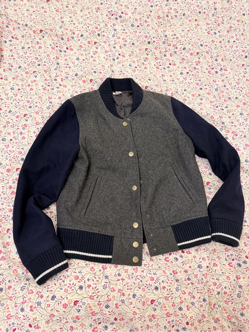 J. Crew Charcoal & Navy Wool-Blend Varsity Jacket